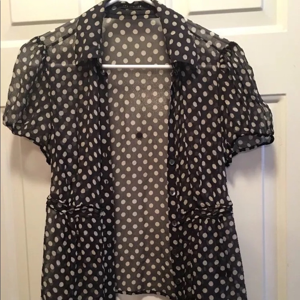 Y2K The Limited Sheer Button Front Blouse polka dot